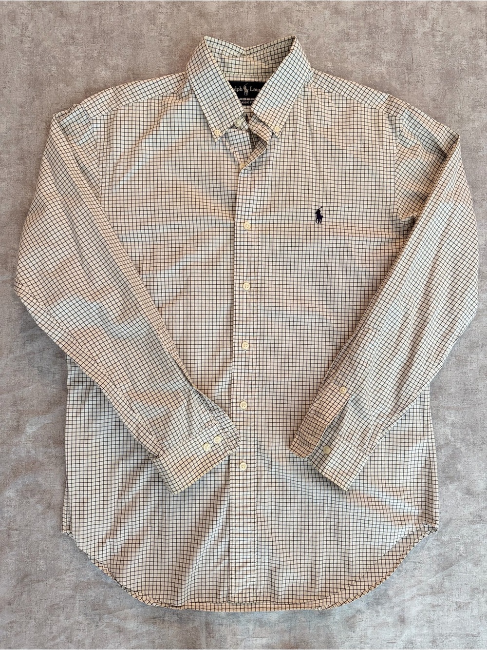 Ralph Lauren White and Purple Windowpane Button-Down Dress Shirt